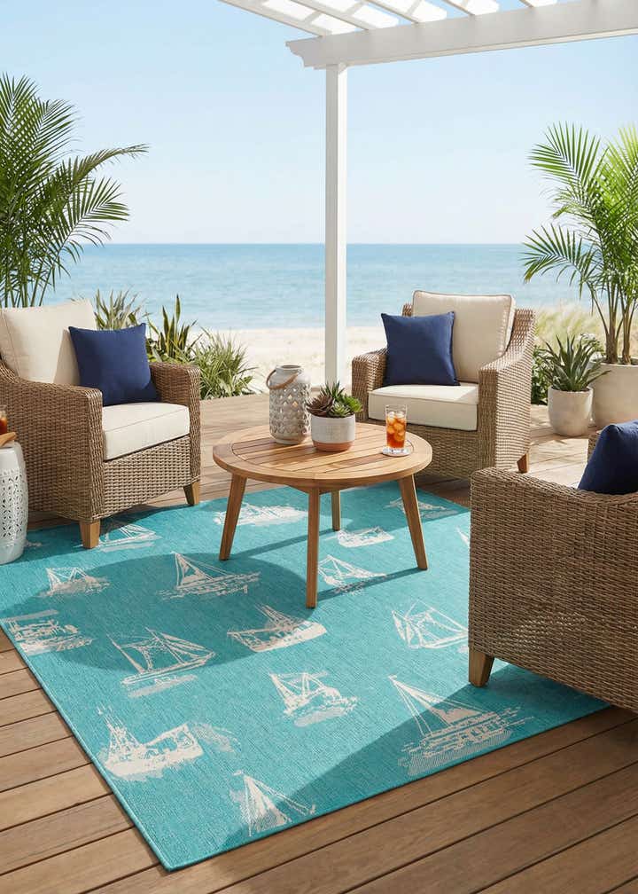 7' 10 x 7' 10 Easy-Clean Coastal Indoor / Outdoor Square Rug