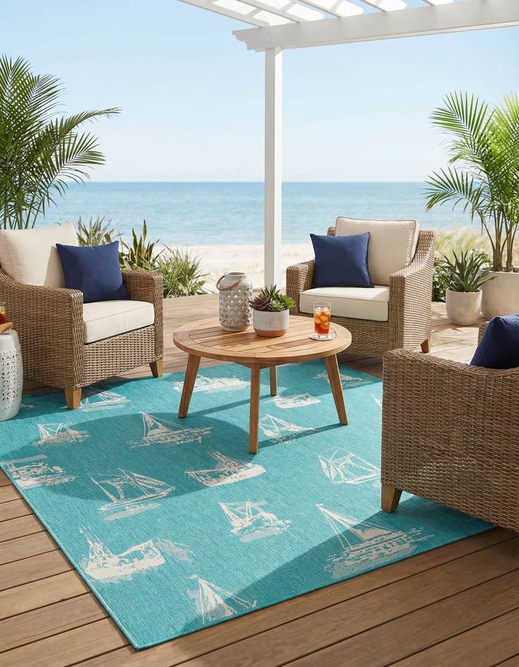 Detail image of 7' 10 x 7' 10  Washable Coastal Indoor / Outdoor Square Rug