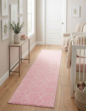 Light Pink Trellis Frieze Runner Rug