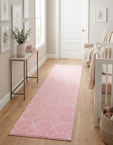 Light Pink Trellis Frieze Runner Rug