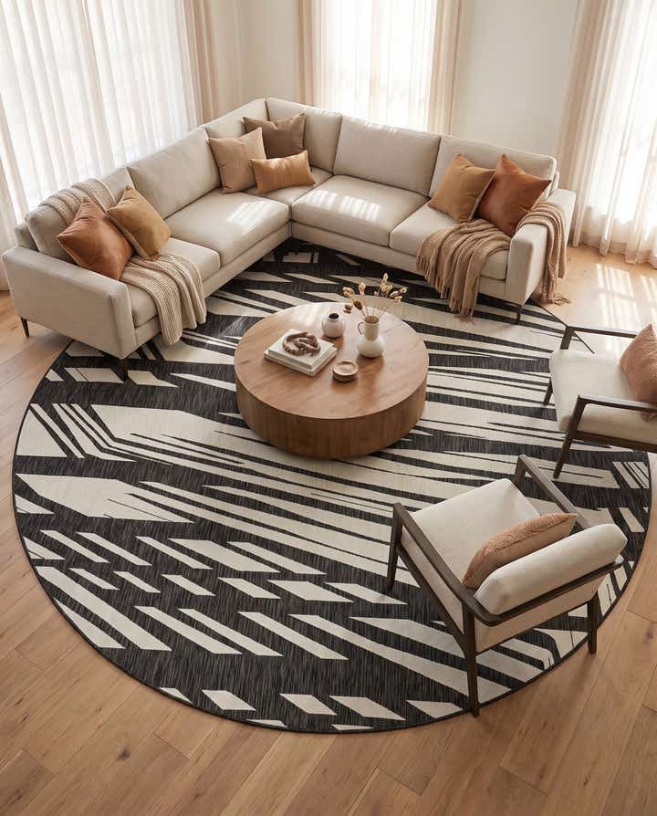 10' x 10' Easy-Clean Modern Indoor / Outdoor Round Rug