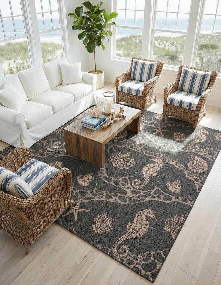 Detail image of  13' x 13'  Washable Coastal Indoor / Outdoor Square Rug