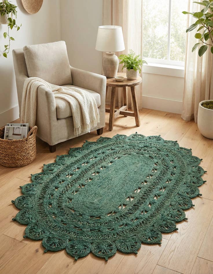 Detail image of  4' 1 x 6' 1  Hand Braided Jute Oval Rug