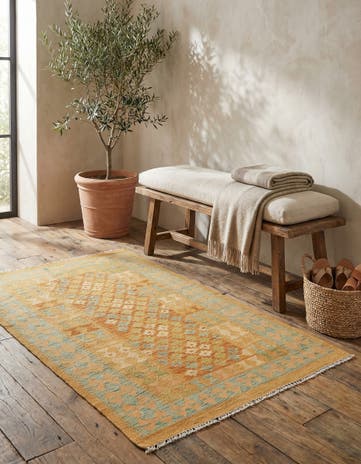 3' x 4' 4 Hand Woven Kilim Waziri Wool Rug