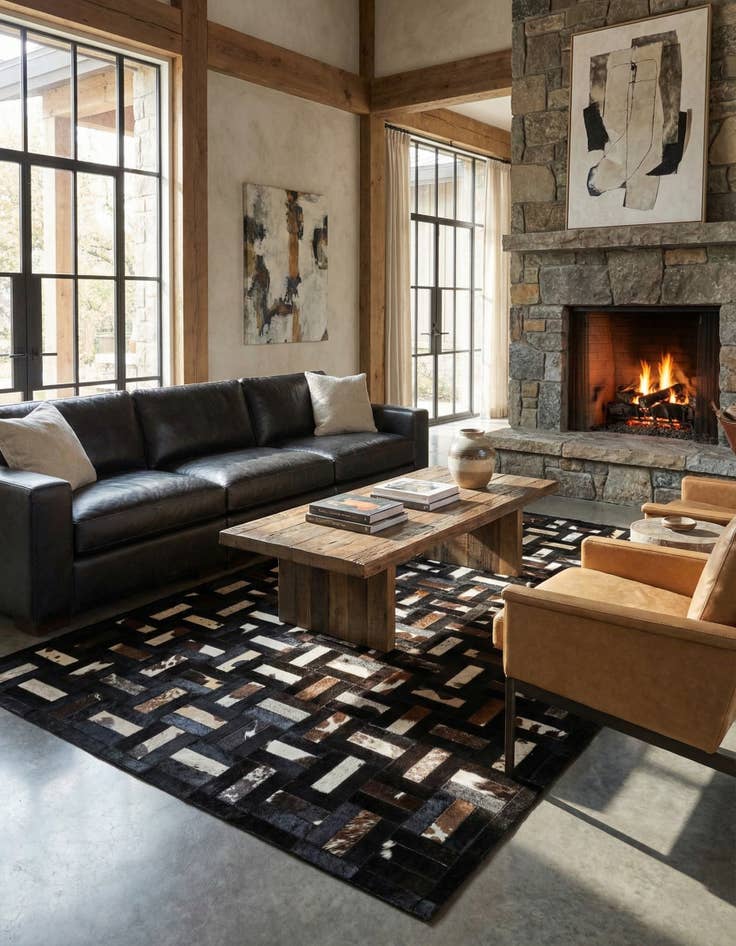 Detail image of  5' 3 x 8' Cowhide - Patchwork Rug