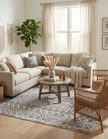 Stone Gray Bohemian Trellis Square Rug
