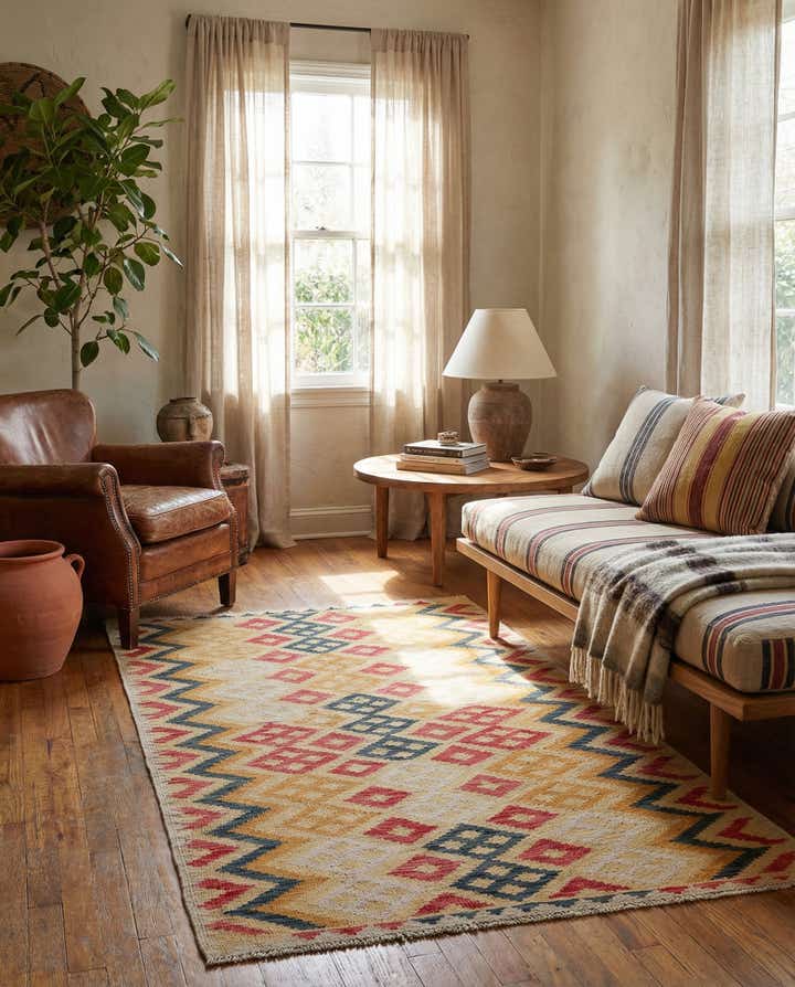 3' 6 x 6' 5 Hand Woven Kilim Maymana Wool Rug