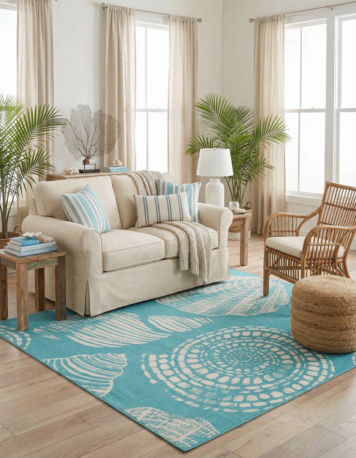 Detail image of 7' 10 x 7' 10  Washable Coastal Indoor / Outdoor Square Rug