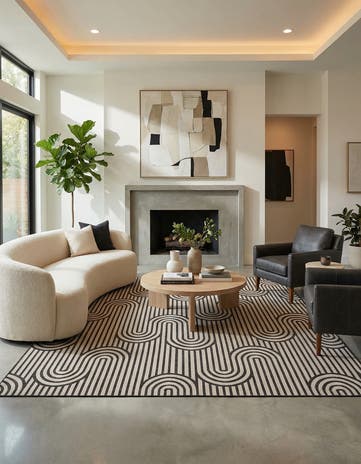 Black and White Easy-Clean Modern Indoor / Outdoor Square Rug