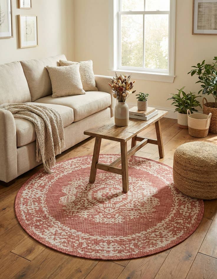 Detail image of 4' x 4' Easy-Clean Traditional Indoor / Outdoor Round Rug