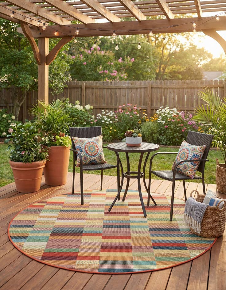 Detail image of 6' 1 x 6' 1  Washable Baja Indoor / Outdoor Round Rug