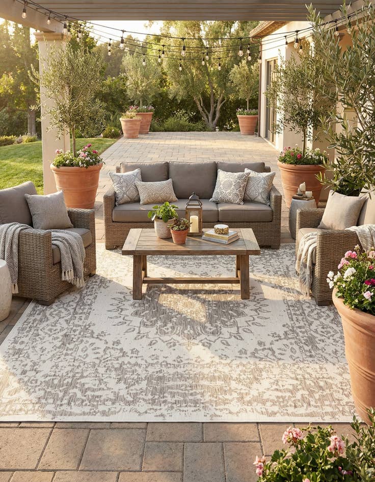 Detail image of 10' x 10'  Washable Traditional Indoor / Outdoor Square Rug