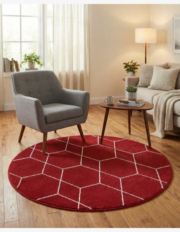 Red Trellis Frieze Round Rug