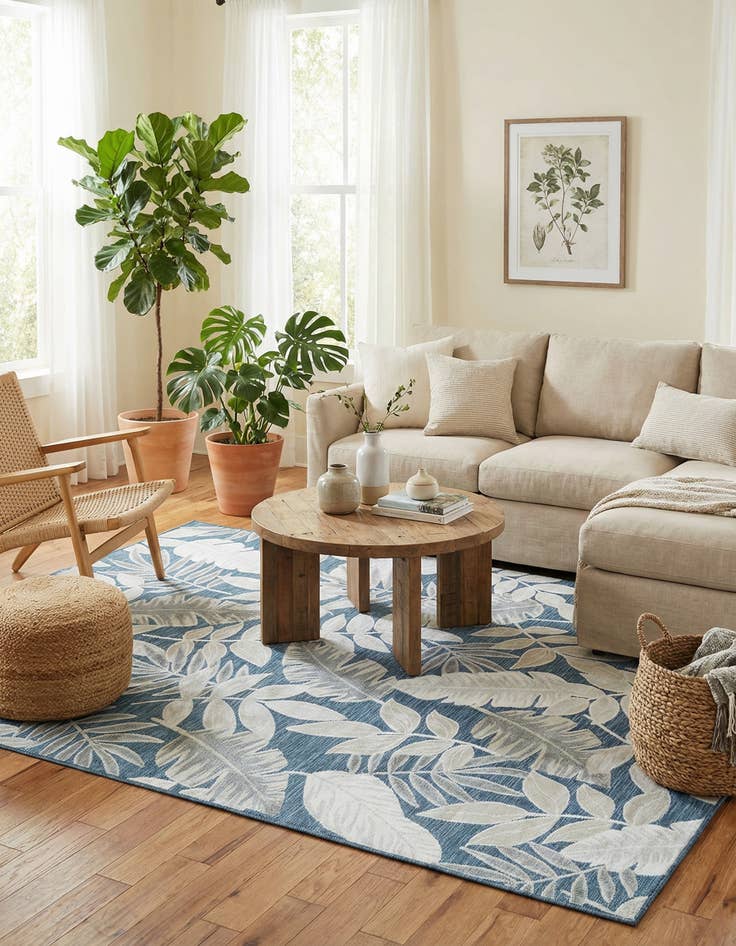 Detail image of  6' 4 x 9'  Washable Botanical Indoor / Outdoor Rug