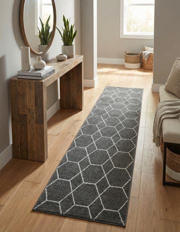 Dark Gray Lattice Frieze Runner Rug