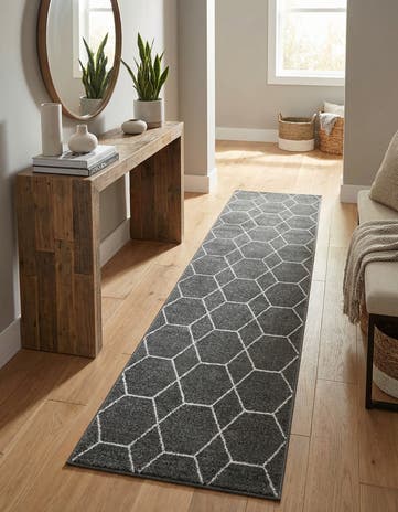 Dark Gray Lattice Frieze Runner Rug
