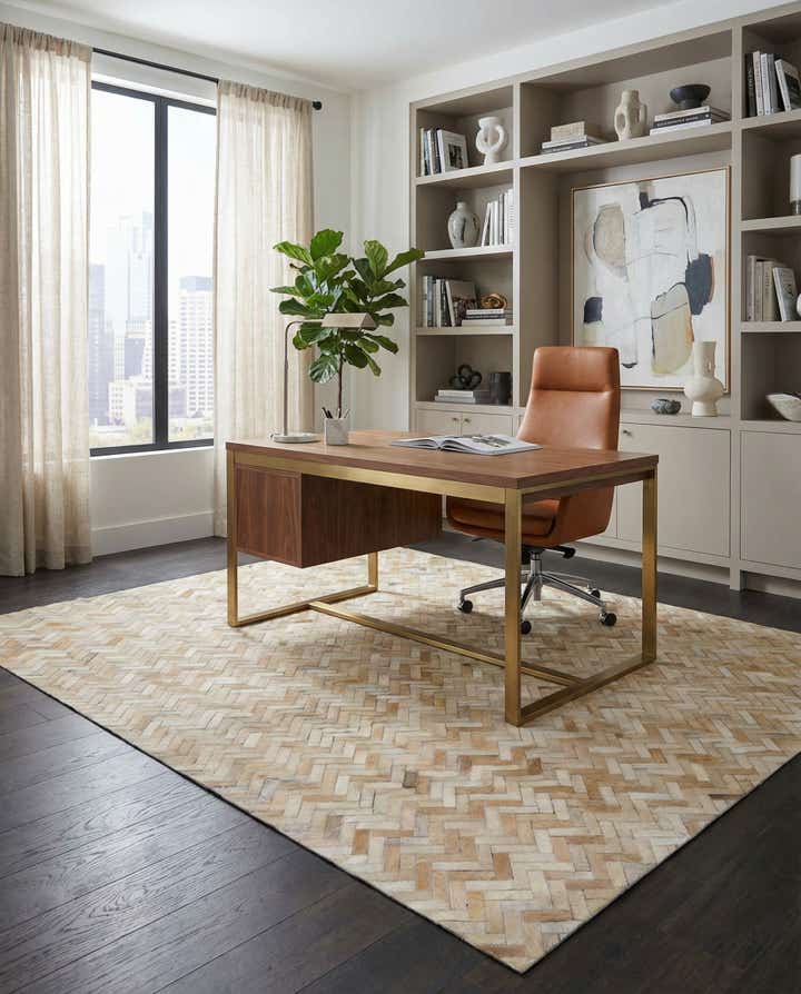 5' 3 x 7' 6 Cowhide Leather Rug