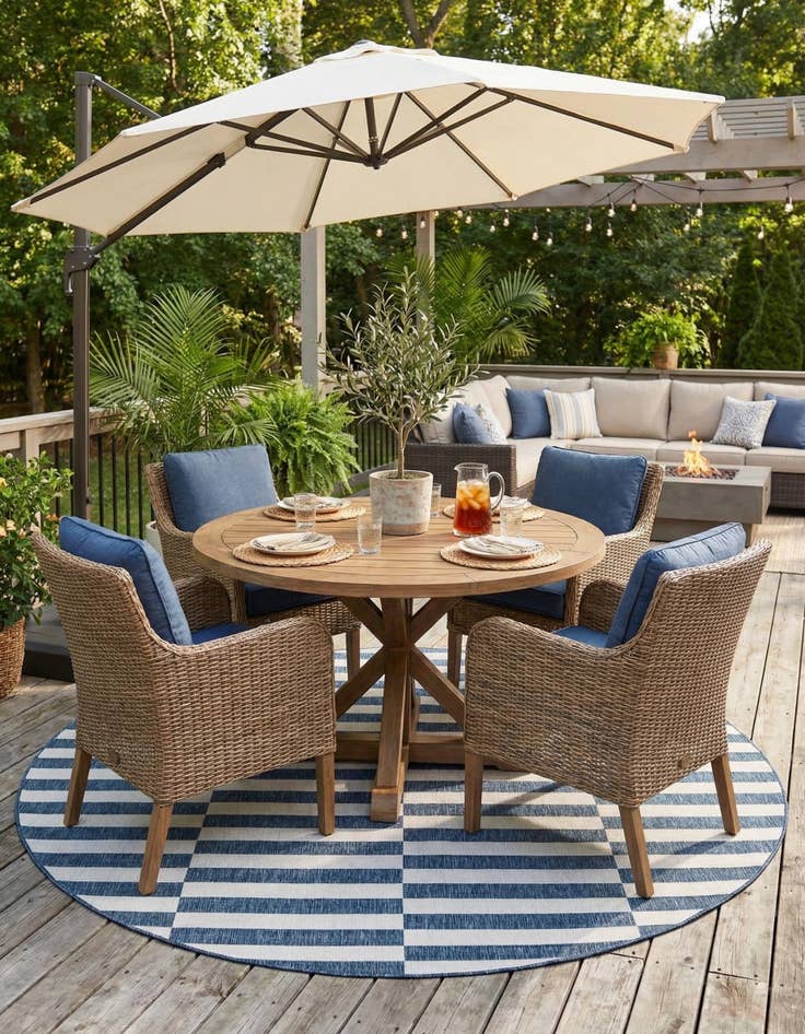 Detail image of 10' x 10'  Washable Striped Indoor / Outdoor Round Rug