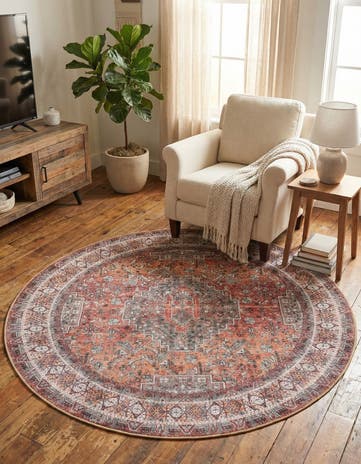 Rust Red Washable Timeless Round Rug