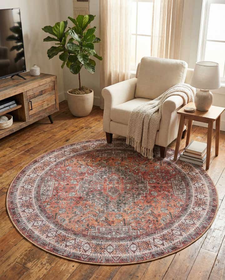 5' 1 x 5' 1 Washable Timeless Round Rug