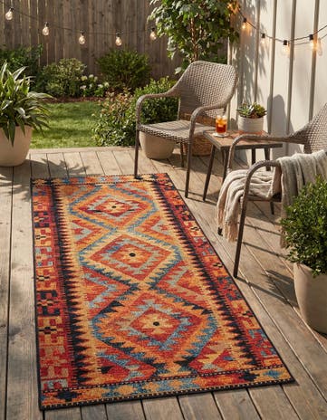 2' 7 x 5' 3 Easy-Clean Tribal Indoor / Outdoor Runner Rug