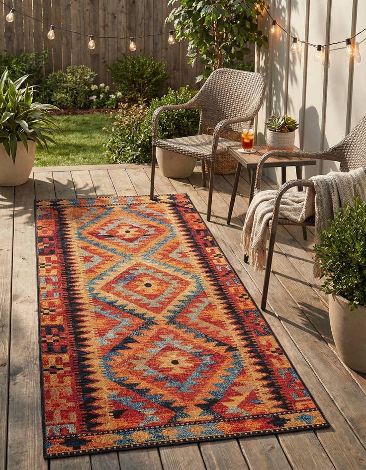 Detail image of 2' 7 x 5' 3 Easy-Clean Tribal Indoor / Outdoor Runner Rug