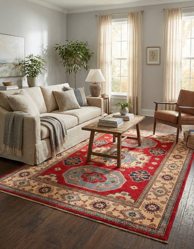 Detail image of 4' 9 x 7'  Hand Knotted Kazak Rug