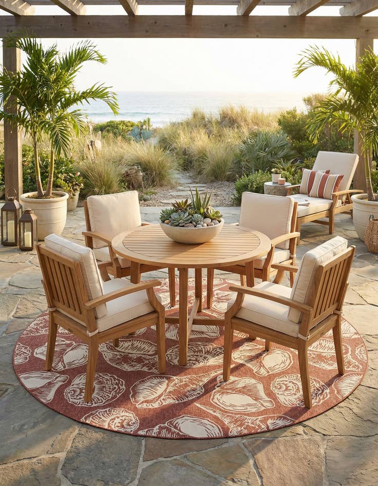 Detail image of 13' x 13'  Washable Coastal Indoor / Outdoor Round Rug