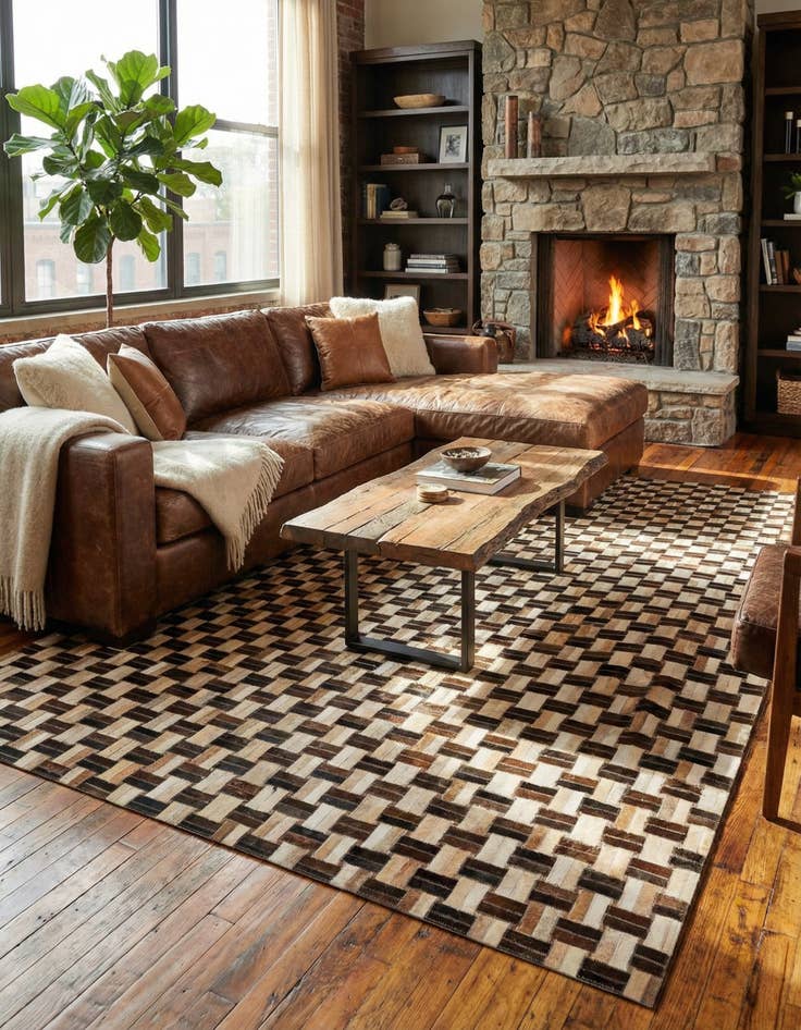 Detail image of  4' 11 x 7' 10 Cowhide - Patchwork Rug