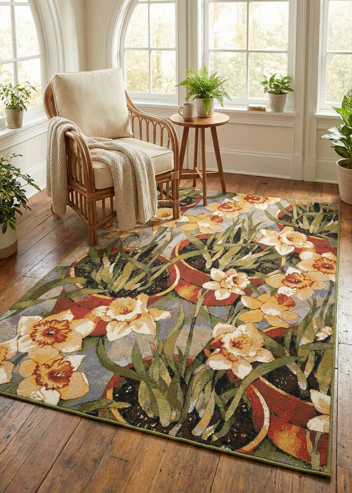 5' x 7' Easy-Clean Botanical Indoor / Outdoor Rug