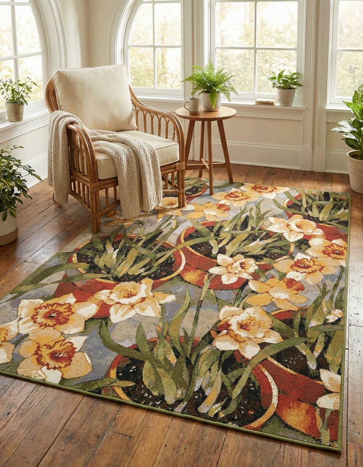Detail image of 5' x 7' Easy-Clean Botanical Indoor / Outdoor Rug