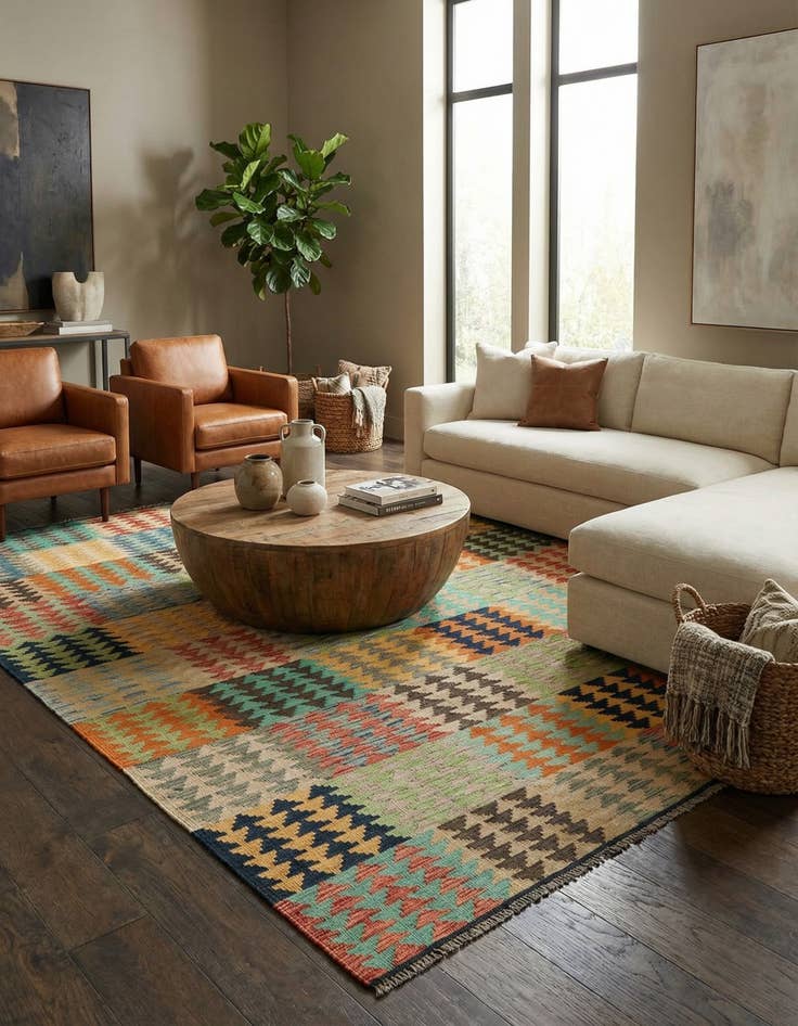 Detail image of 6' 5 x 9' 9  Hand Woven Kilim Modern Wool Rug