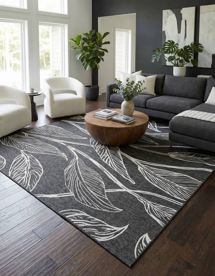 Detail image of  10' 8 x 10' 8  Washable Botanical Indoor / Outdoor Square Rug