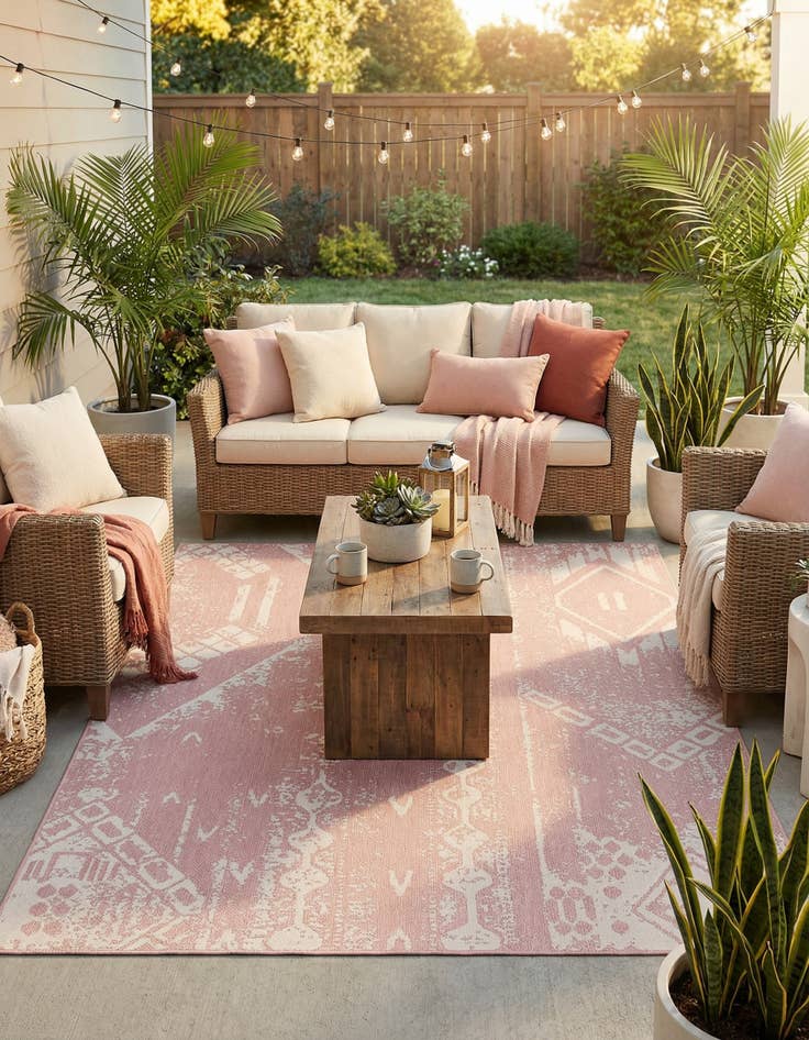 Detail image of 9' x 12'  Washable Bohemian Indoor / Outdoor Rug