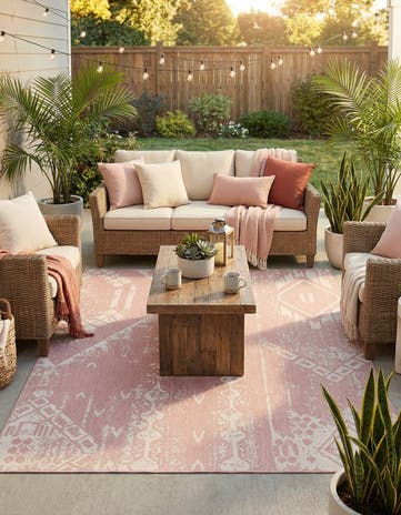 Pink Easy-Clean Bohemian Indoor / Outdoor Rug