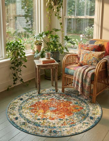 Orange Veneto Round Rug