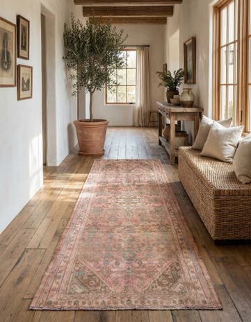3' 9 x 9' 8 Hand Knotted Ultra Vintage Persian Wool Runner Rug