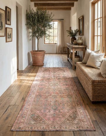 3' 9 x 9' 8 Hand Knotted Ultra Vintage Persian Wool Runner Rug