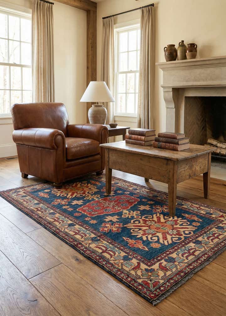 4' x 6' 9 Hand Knotted Kazak Wool Rug