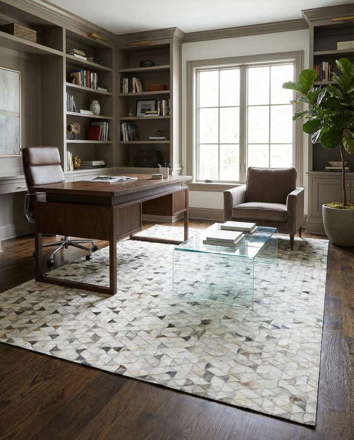 5' 3 x 7' 10 Cowhide Leather Rug