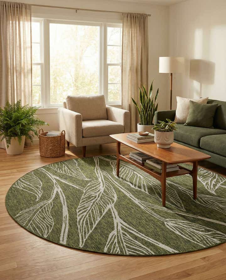 7' 10 x 7' 10 Easy-Clean Botanical Indoor / Outdoor Round Rug