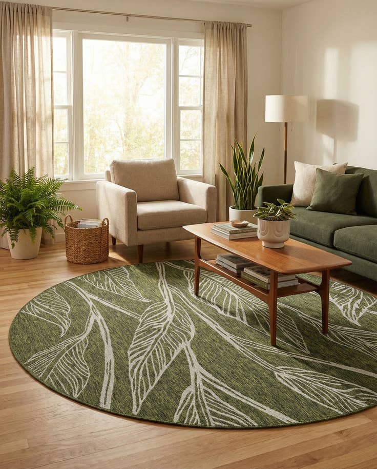 Detail image of 7' 10 x 7' 10 Easy-Clean Botanical Indoor / Outdoor Round Rug