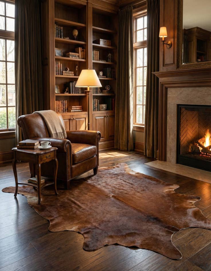 Detail image of 6' 1 x 6' 5 Cowhide Leather Square Rug