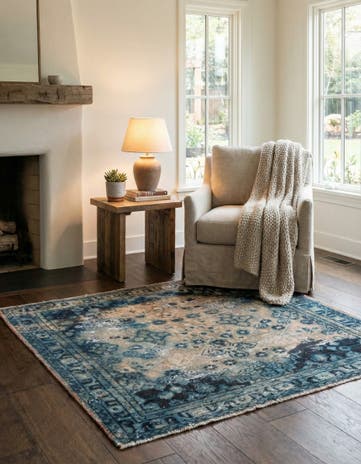 4' 3 x 4' 10 Hand Knotted Ultra Vintage Persian Wool Square Rug