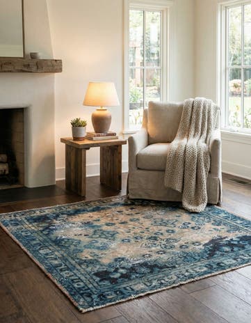 4' 3 x 4' 10 Hand Knotted Ultra Vintage Persian Wool Square Rug