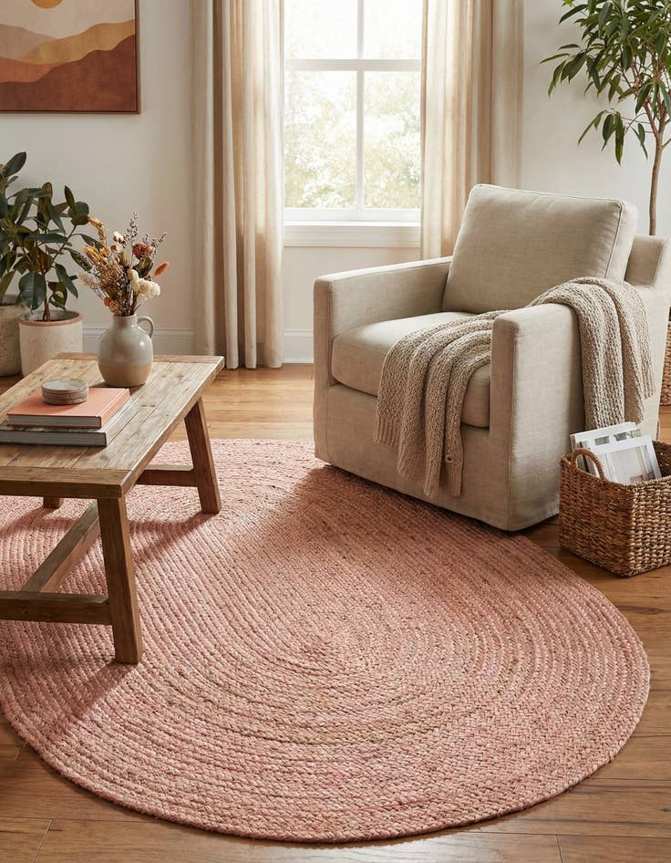 Detail image of 5' 1 x 8'  Hand Braided Jute Oval Rug
