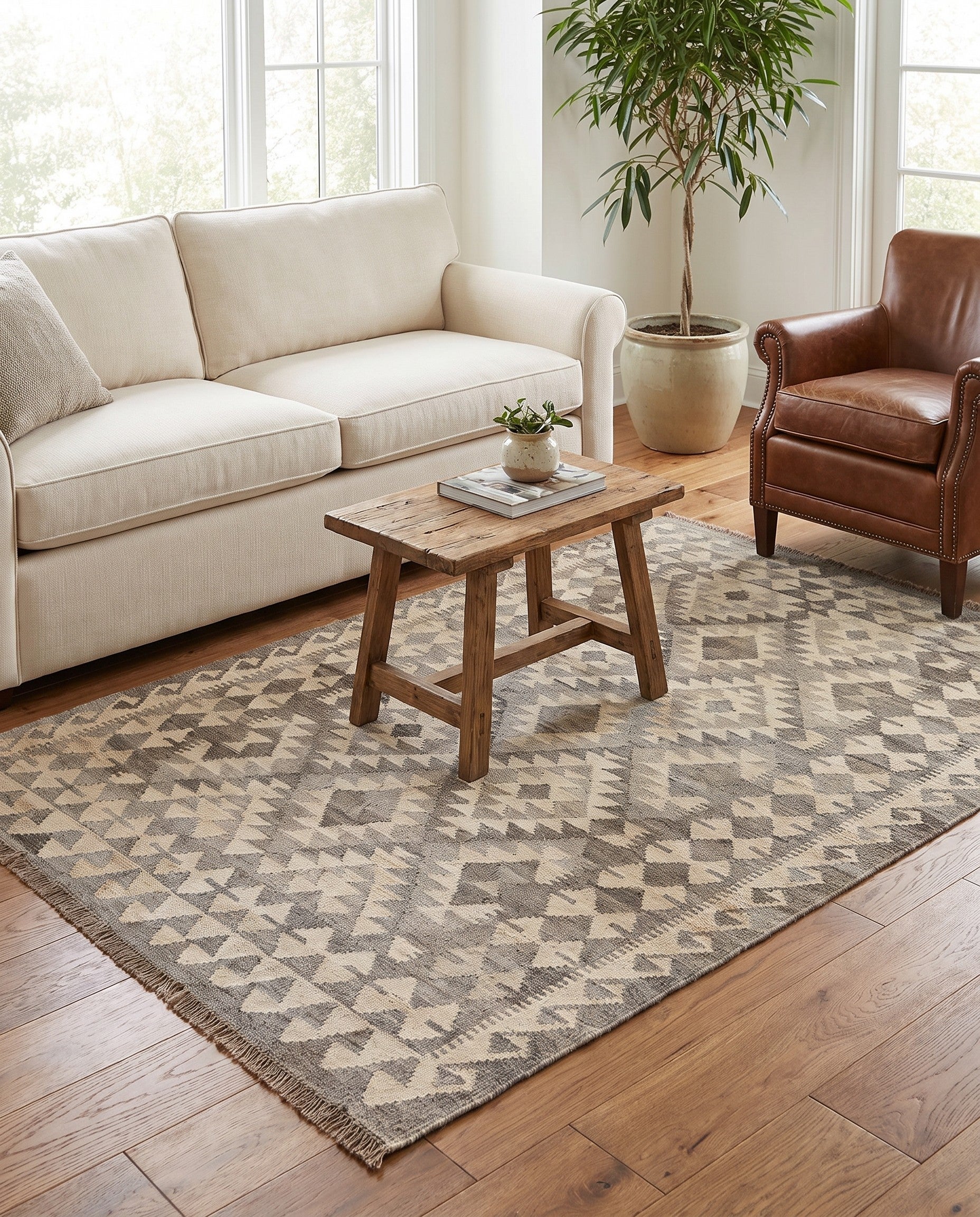4' 2 x 6' Hand Woven Kilim Maymana Wool Rug