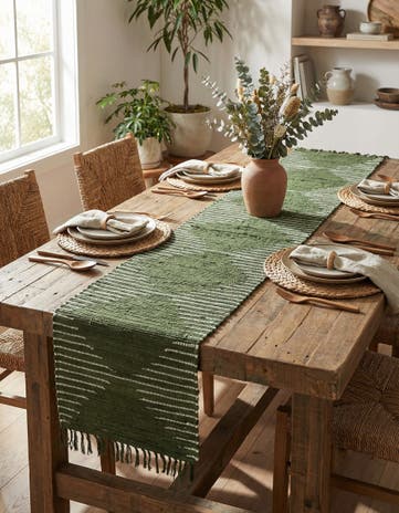 Green Hand Woven Chindi Cotton Table Runner Rug