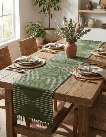 Green Hand Woven Chindi Cotton Table Runner Rug