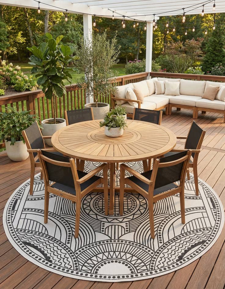 Detail image of 13' x 13' Easy-Clean Traditional Indoor / Outdoor Round Rug
